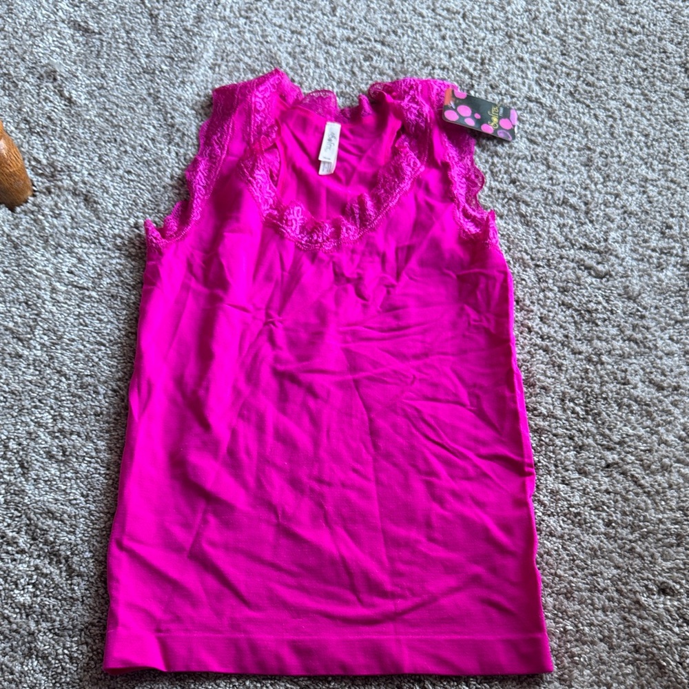 Sofra Fuchsia Lace Trim Camisole